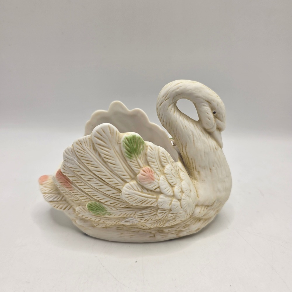 K's Collection Swan Planter Bisque Ceramic Floral Trinket Dish Shabby Chic Decor